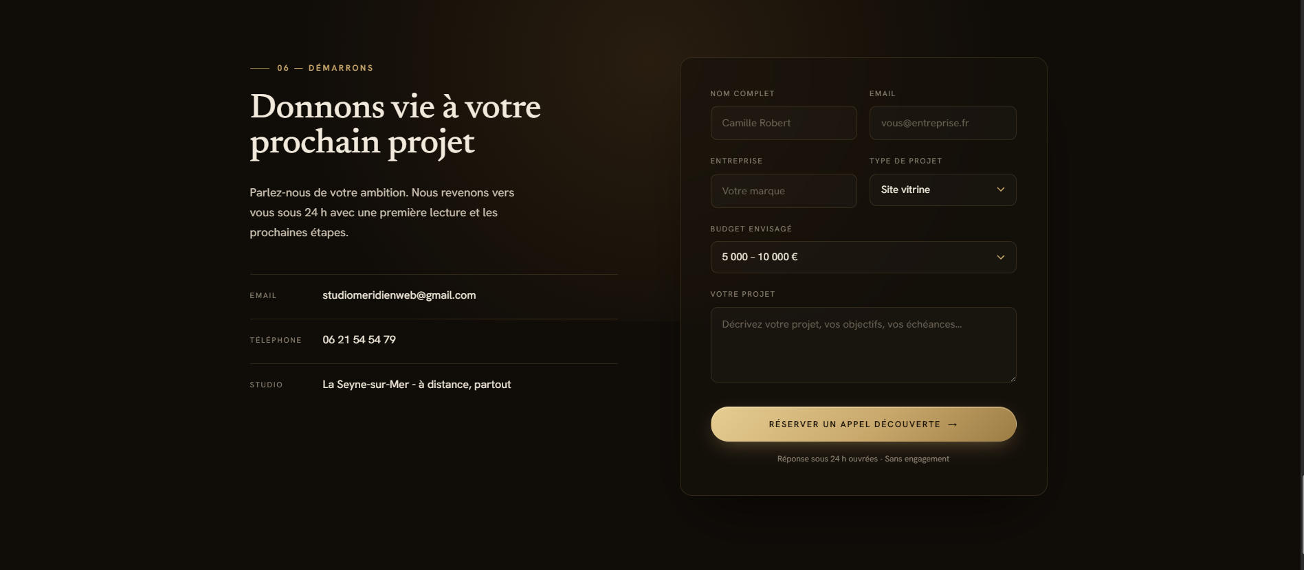 Aperçu de site web réalisé par Studio Cap Méditerranée